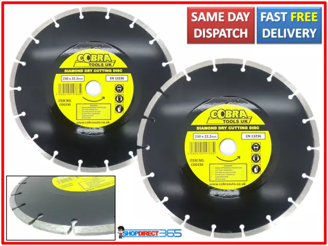 2 x 230mm Diamond Cutting Disc 9" Inch Angle Grinder Segmented Blade Stone 3-11