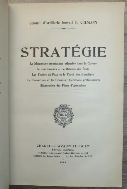 Strategie, Manœuvre Défense.., Frédéric Culmann - Charles-Lavauzelle 1924 EO