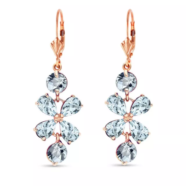 14K. GOLD CHANDELIERS EARRING WITH AQUAMARINES (Rose Gold)