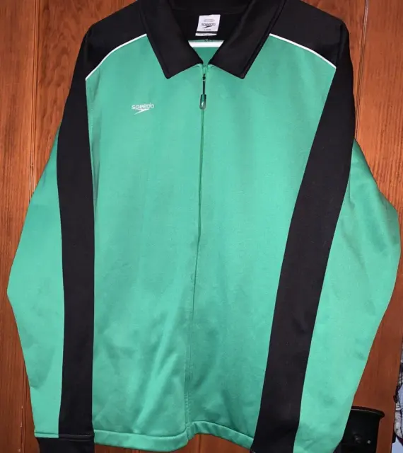 SPEEDO MEN'S LARGE Jacket Full Zip Collared Fleece Green Black Warm Up ...