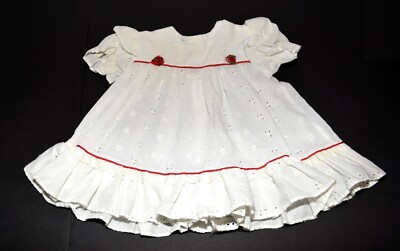 Vintage Alexis White Cotton Blend Red Floral Appliques Baby Dress 6 Months USA