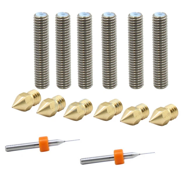 1.75mm Kit For MK8 3D Printer Extruder Brass Head Nozzle+M6 Throat Tube + Drills