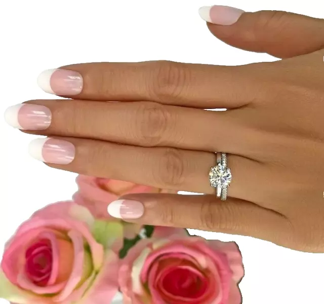 Diamond Ring Band Set VS1 F AGI Certified Round 3.2 CT labcreated 14K White Gold