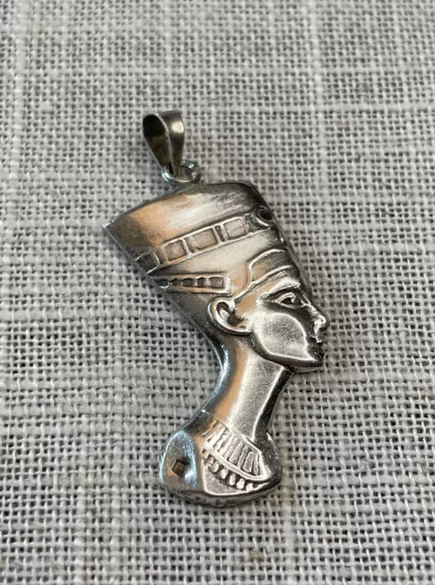 Sterling Silver Queen Goddess Nefertiti Egyptian Head / Bust Pendant