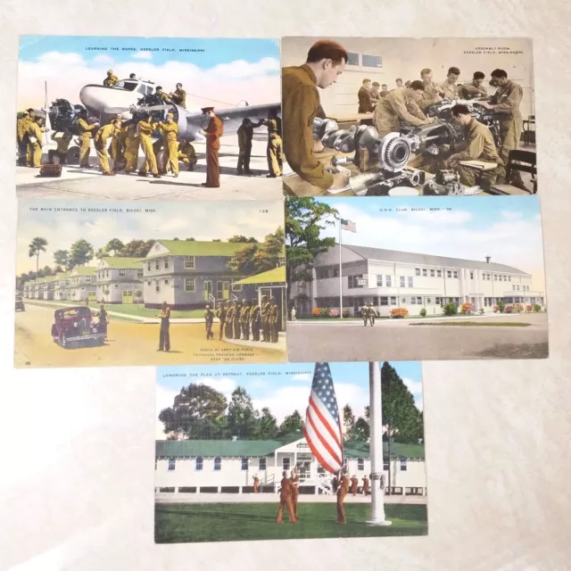 Keesler Air Force Base Mississippi Postcard Lot Of 5 Military  WW2 Era 1940's