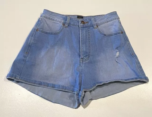 Ladies size 10 RIPCURL BLUE denim DISTRESSED Shorts fade rips RIP CURL 7293