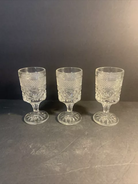 SET OF 3 ANCHOR HOCKING WEXFORD CLEAR GLASS WINE GOBLETS 5 3/8"  Heavy!!