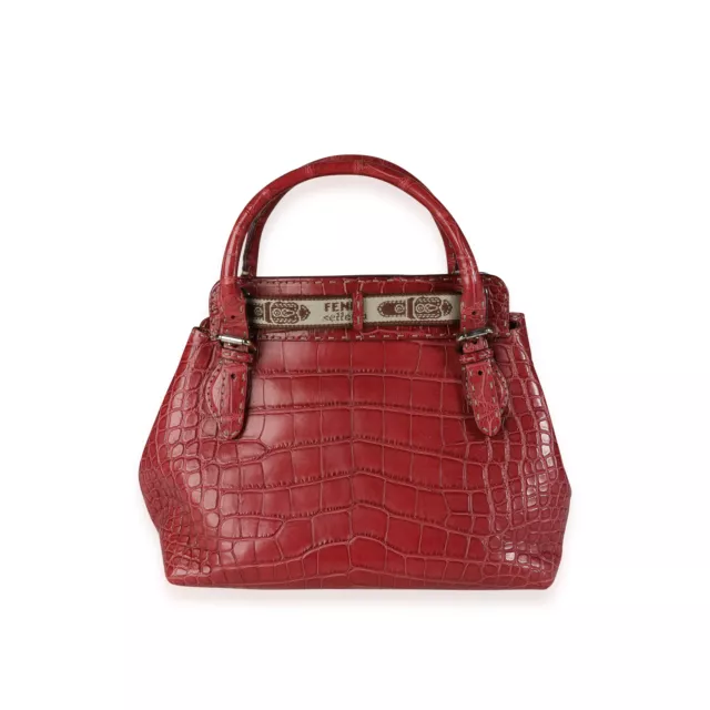 Fendi Rose Alligator Selleria Top Handle Bag