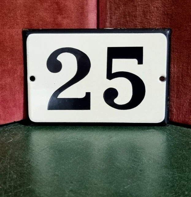 French vintage enamel house sign number 25 for door , gate , wall , street .