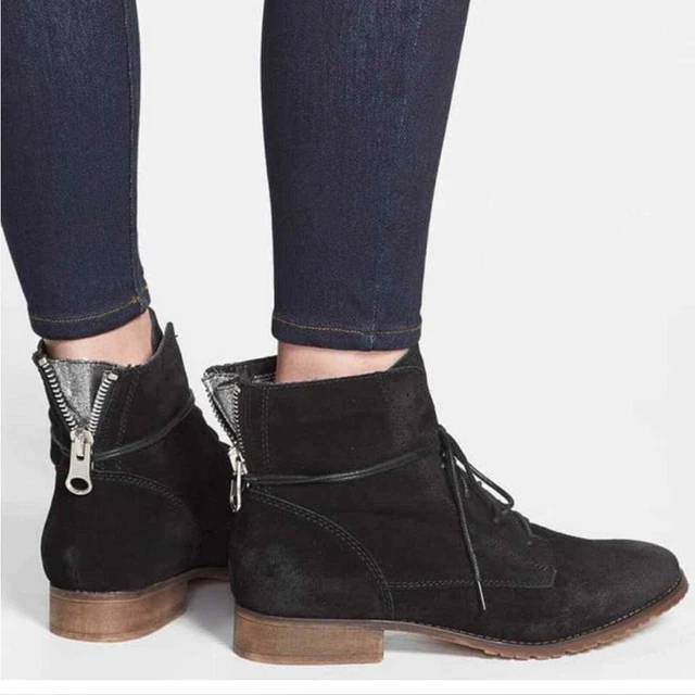Steve Madden "Rawlings" Suede Lace-Up Ankle Booties Boho Cottagecore Black 10
