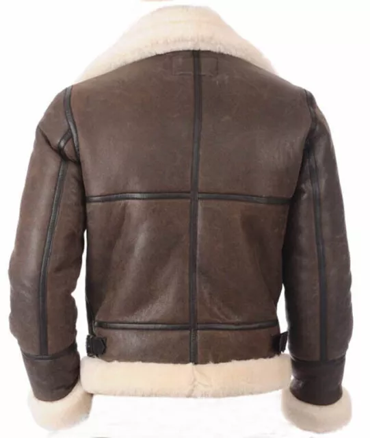 B3 RAF BROWN Fur Shearling Jacket Mens Winter Bomber Real Sheep Leather ...