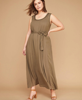 Lane Bryant Woven Embellished Maxi Dress 14/16 18/20 22/24 Dried Sage 1x 2x 3x