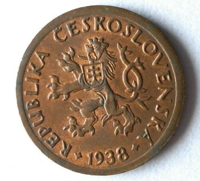 1938 CZECHOSLOVAKIA 5 HALERU - High Quality Coin - FREE SHIP - Bin #157
