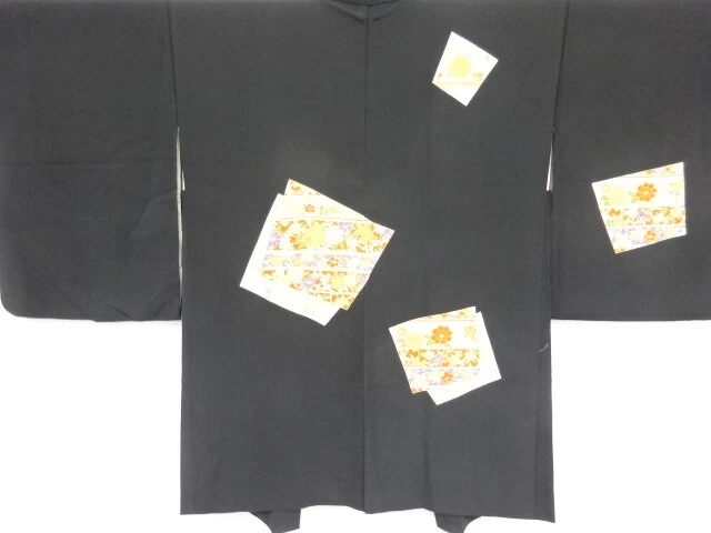 41544# Japanese Kimono / Antique Haori / Embroidery / Flower & Stripe