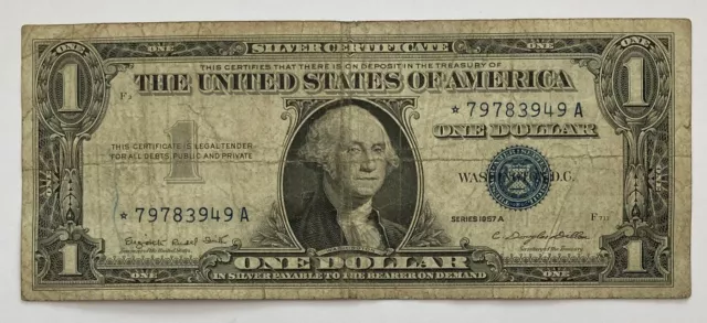 1957-A  $1  STAR United State Silver Certificate ONE Dollar Bill Note 1957 A 949