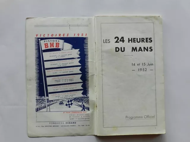 Programme officiel ACO des 24h du Mans du 14 et 15 juin 1952 2