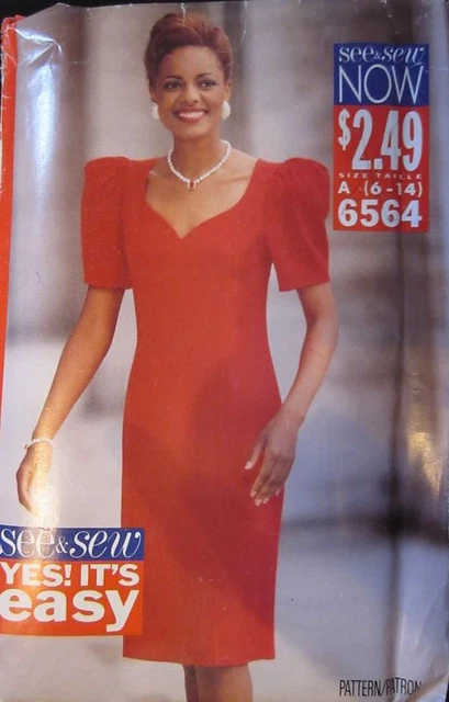 Vintage Butterick SEWING Pattern 6564 Misses Feminine Dress 6-24 UNCUT OOP SEW