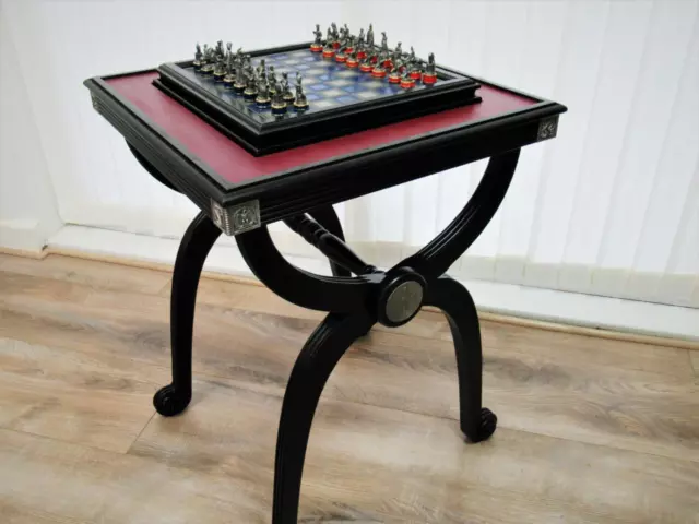 Vintage Franklin Mint  Pewter Chess  Set And Table Set  Battle Of Waterloo