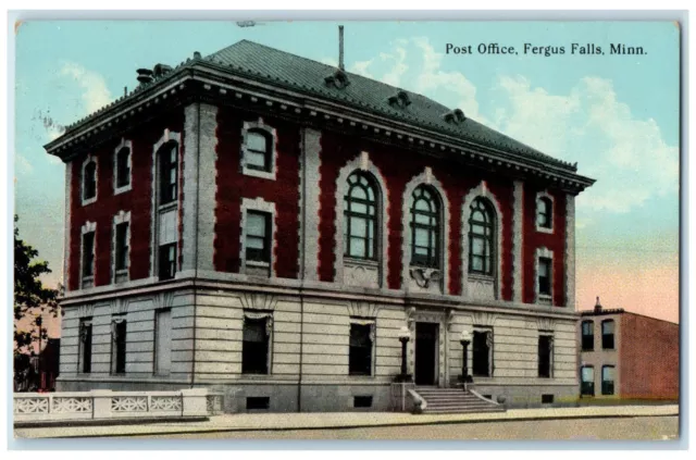 1913 Post Office Building Street View Fergus Falls Minnesota MN Posted Postcard