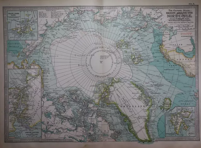 Old 1902 Century Atlas Map ~ Region Around the NORTH POLE ~(12x16) -#1136/3