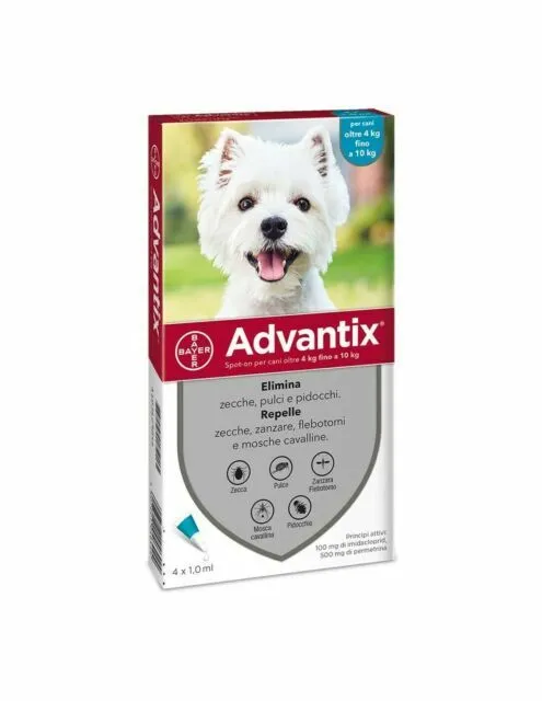 Advantix Spot On 4 Pipette Da 1 ml Per Cani Fino A 10 KG 4-10 Kg