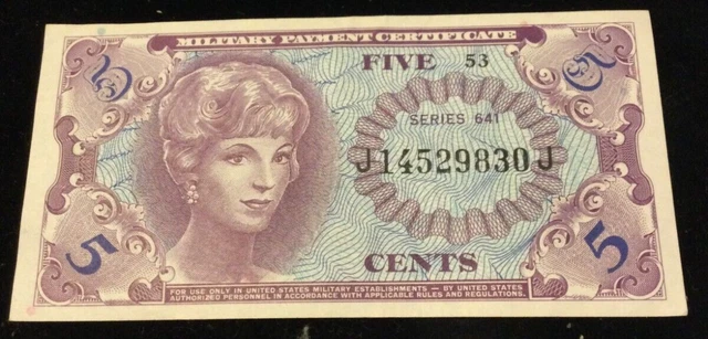 USA 5 CENTS MPC CURRENCY SERIES 641 - MILITARY PAYMENT CERTIFICATE  nice grade