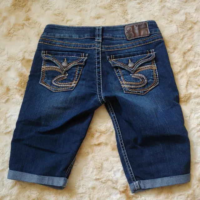 Silver Jeans Mckenzie Crop Bermuda Jean Shorts Size 26 Embroidered Thick Stitch