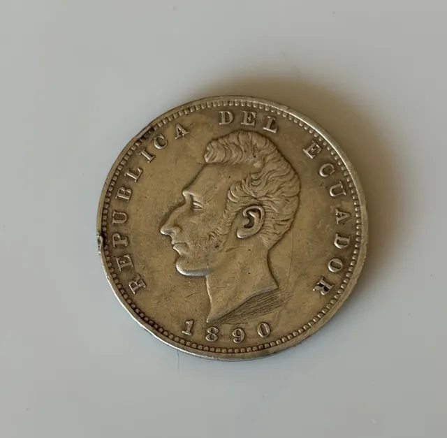 Ecuador Un Sucre 1890 (Lima) Silver Large  Coin