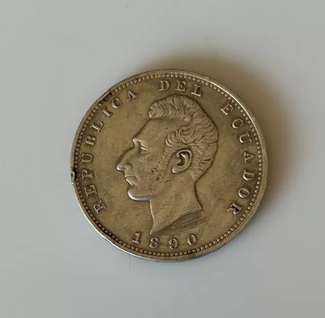 Ecuador Un Sucre 1890 (Lima) Silver Large  Coin
