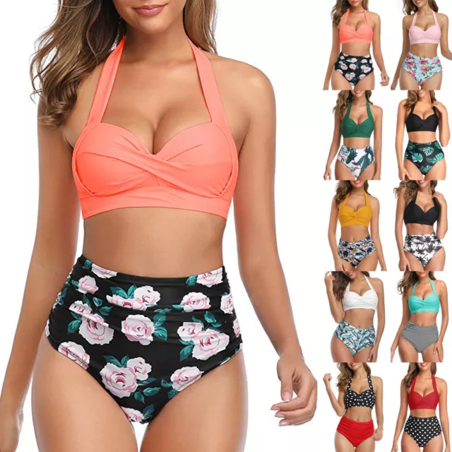 Women Two Piece Bikini Set Swimsuit Swimwear Summer Halter Beachwear High Waist