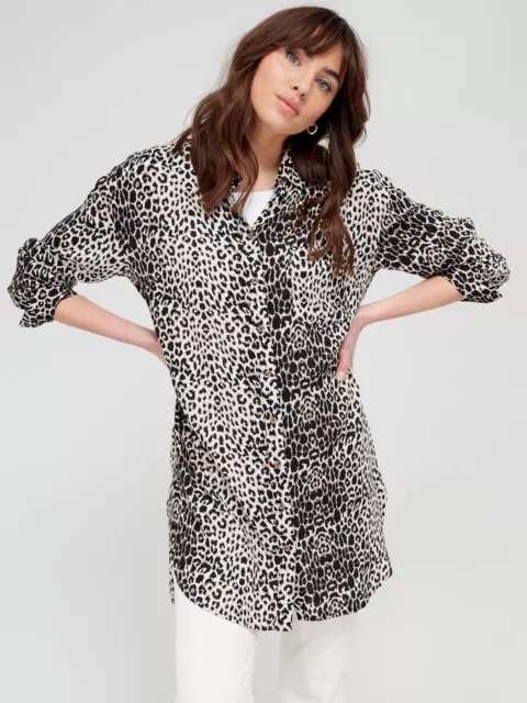 Womens Longline Shirt - Leopard Print. UK 10 .