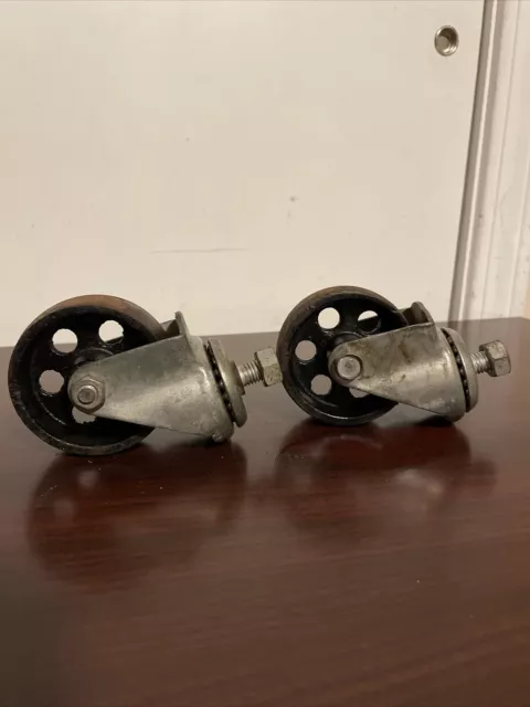vintage cast iron casters 2-7/8” swivel wheels steampunk industrial art