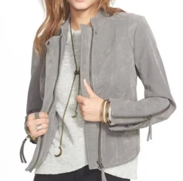 Free People Clean Vegan Faux Leather Moto Zip Jacket Size 0 Gray  Biker