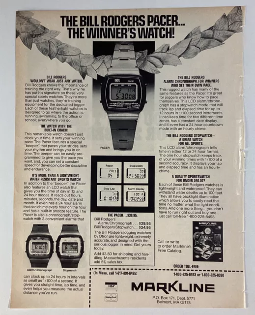 Bill Rodgers Pacer Watch Print Ad Original Vintage 1981 Rare Markline Belmont MA