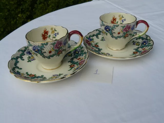 2 vintage Royal Cauldon Victoria coffee cups & saucers (#1)