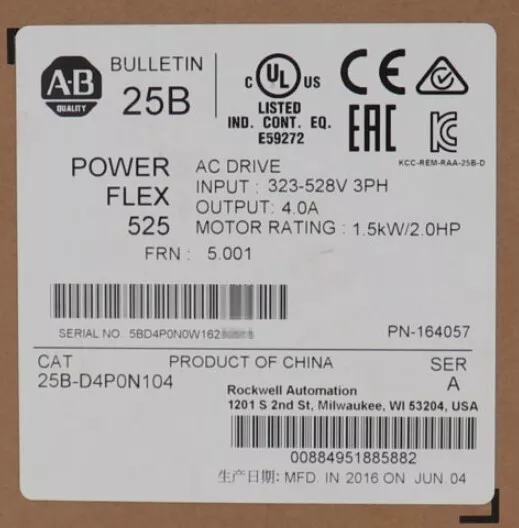 New Sealed Allen-Bradley 25B-D4P0N104 PowerFlex 525 AC Drive