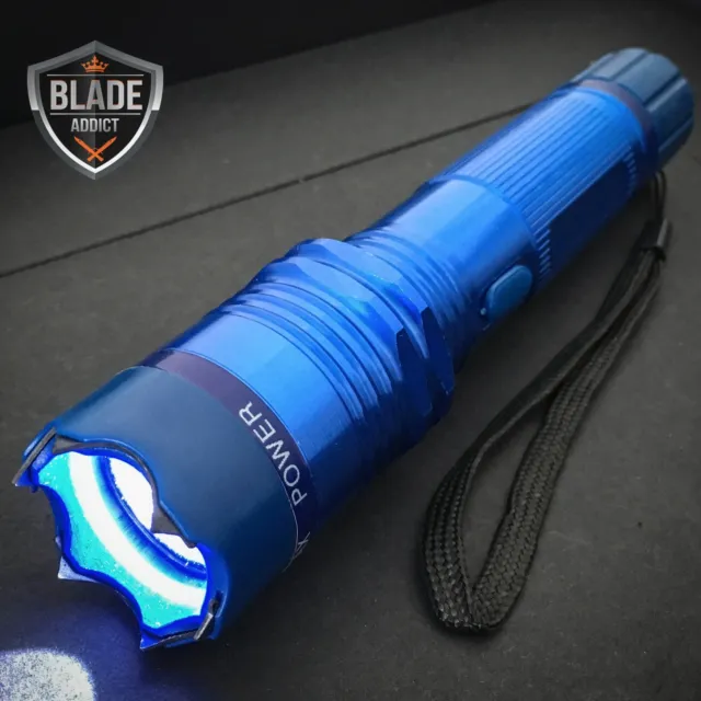 Metal Military Stun Gun 230MV LED Flashlight + Carry Case BLUE Tactical Tool