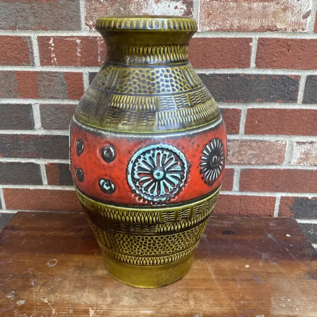 Bay Keramik 549-40 Large Pottery Art Vase West Germany  Red Green Glaze