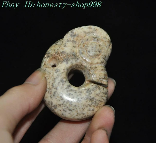 2" China Hongshan Culture old jade carved Feng Shui Pig dragon Statue pendant