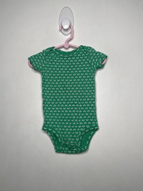 Carters Floral One Piece Bodysuit Baby Girls Size 12 Months Green Short Sleeve