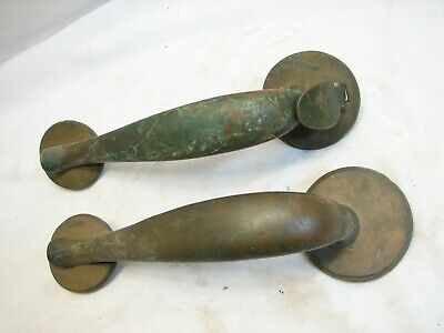 Early Brass Door Handle Set Pr Pull Industrial Office Architectural Thumb Latch