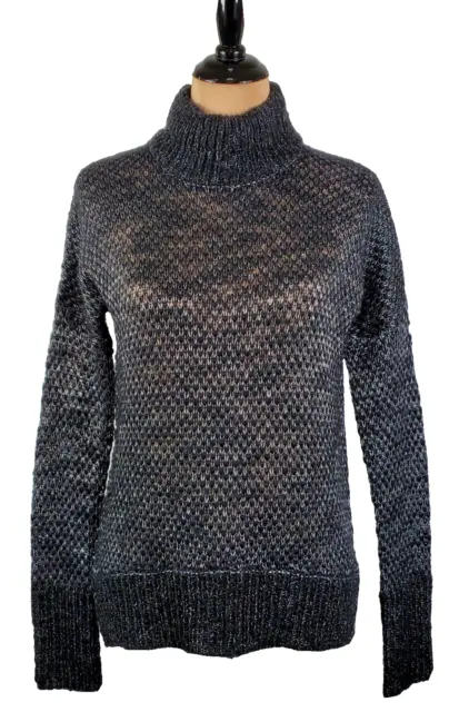 Theory~Women S~Black & Gray Wool Blend  Knit Drop Shoulder Hi Lo Hem Sweater~EUC