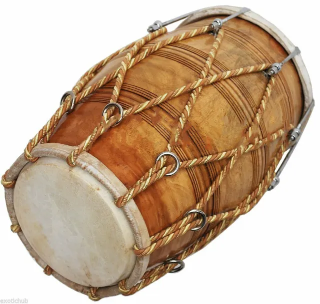 Smart Deal Dholak Drum Rope + Bolt Tuned~Natural Wood Color Polish~Hand Made