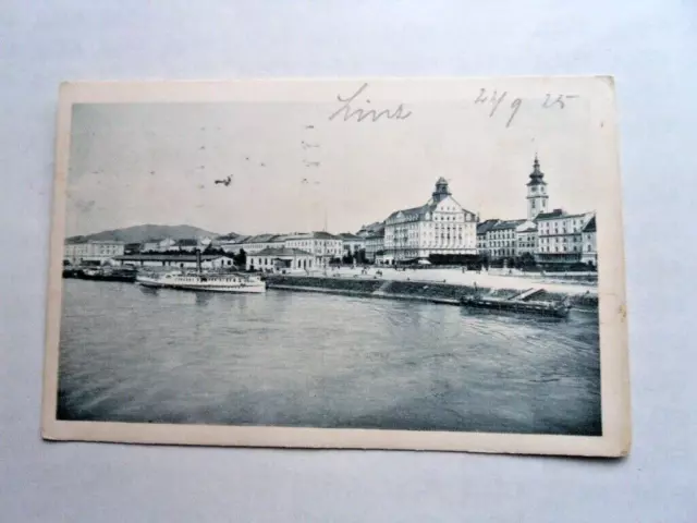 AK Linz Donau Landungsstelle Rad Dampfer Schiff Kirche 1925 Ober Österreich