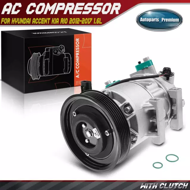 AC Compressor w/ Clutch for Hyundai Accent Kia Rio 12-17 L4 1.6L Hatchback Sedan