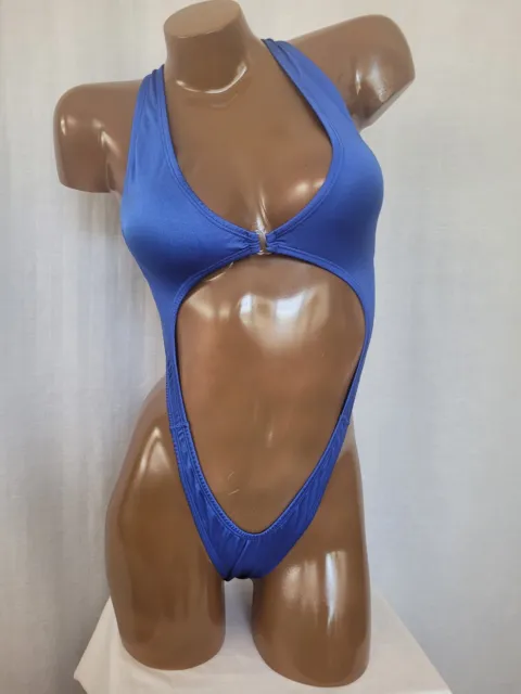 New sexy cross back clip front one piece thong bodysuit Blue