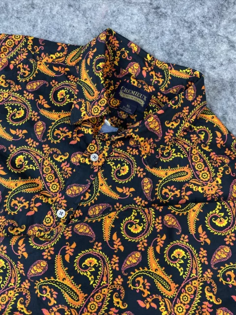 Cremieux Premium Denim Long Sleeve Shirt Mens XL Orange Paisley All Over Print