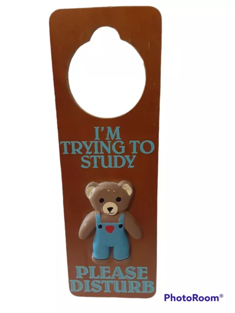 Vtg Figi 3D Knob Door Hanger Teddy Bear Please Disturb Kids Room Playroom Decor