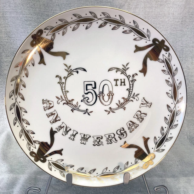 VINTAGE LEFTON CHINA 50th Anniversary Commemorative Plate in Hand