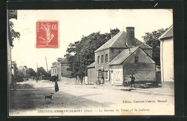 CPA Breteuil-Embranchement, Le Bureau de Tabac et la Laiterie 1916